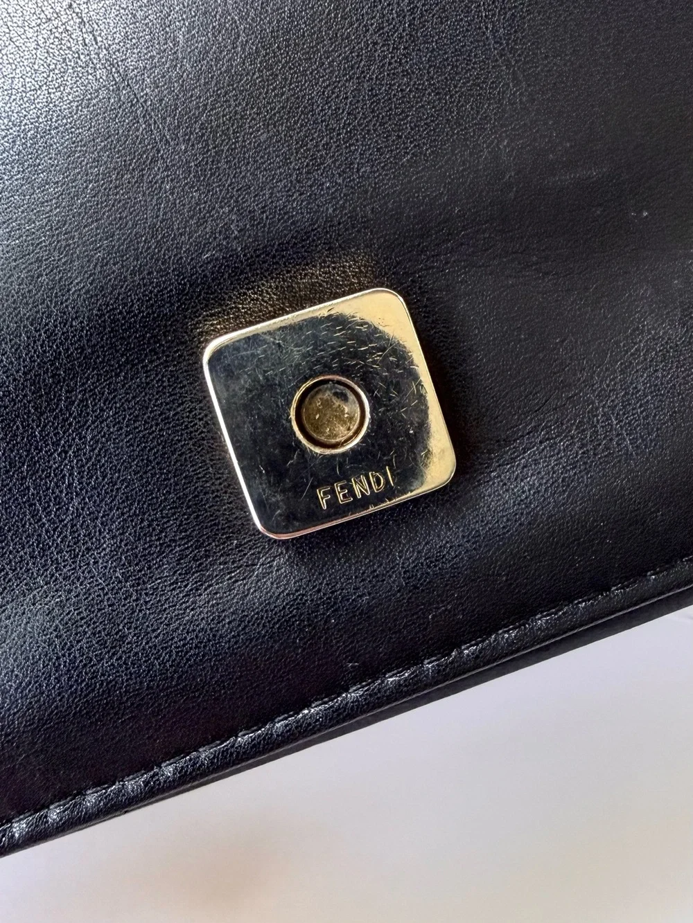Vintage Fendi Crocodile Embossed Black Leather Crossbody Bag Clutch 1970s-1980s